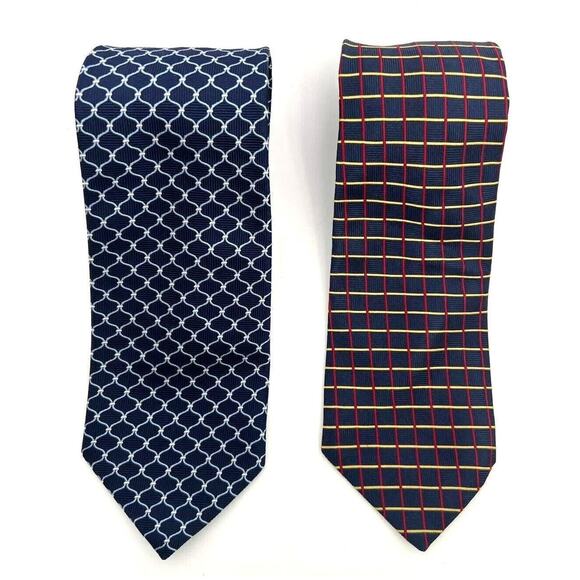 Vintage Brooks Brothers Makers Ties Blue Geometric 3.5” Wide 57” 59” Set of 2 - Picture 1 of 7